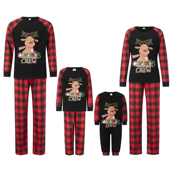 Michellecmm Family Matching Christmas Pajama Set, Reindeer Long Sleeve Tops Elastic Waist Plaid Pants