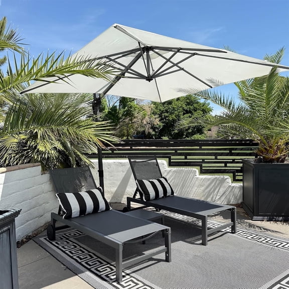 PURPLE LEAF Outdoor Chaise Lounge with Wheels for Outside 2 Pieces Aluminum Patio Lounge Chair with 5 Adjustable Position for Outdoor, Beach, Yard, Pool, Side Table Included, Grey