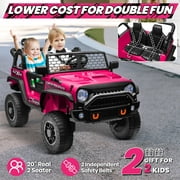 Joyracer 24V Ride on Toys Truck 4WD/2WD Switchable with Remote Control & 2 XL Seater, 800W Powered Ride on Car with Spring Suspension, 3 Speeds, Bluetooth Music Gift for Big Kids, Pink