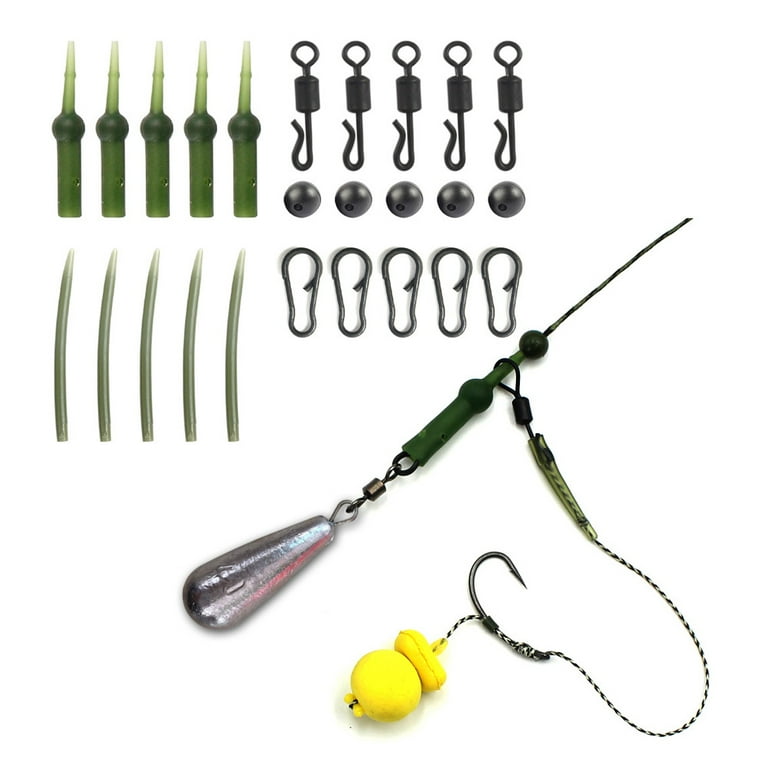 Walmeck Carp Fishing Kit 25pcs Carp Rig Tackle Equipment Pin Suits Tubes  Swivels Beads