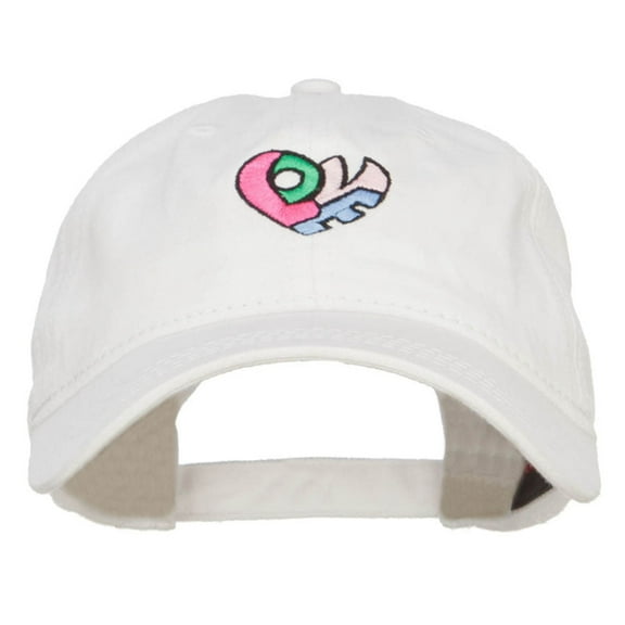 Love Heart Shape Embroidered Washed Cap - White OSFM