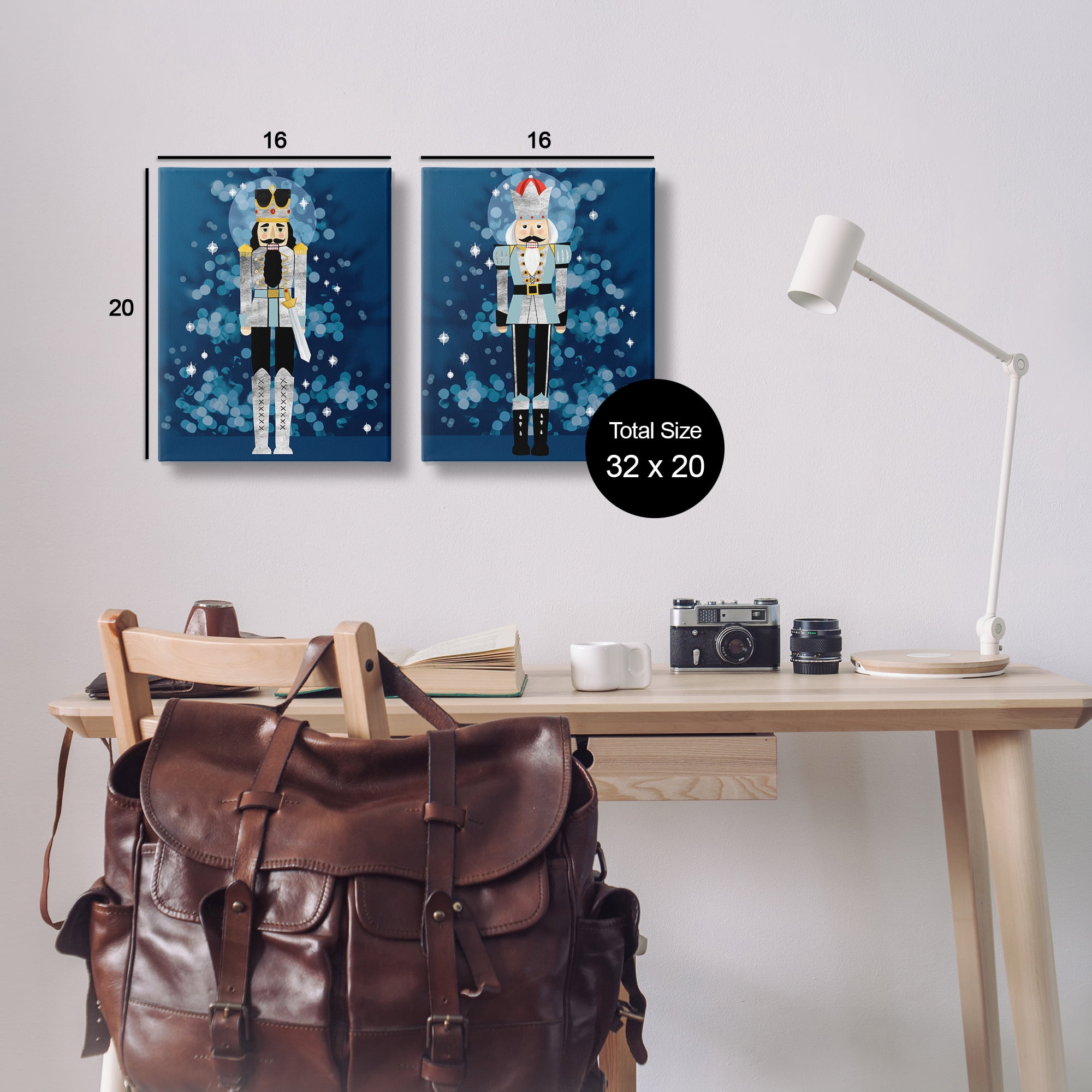 Stupell Industries Blue Nutcracker Figures Holiday Painting Wrapped Canvas Art Print Wall Art, 16 x 20, Set of 2