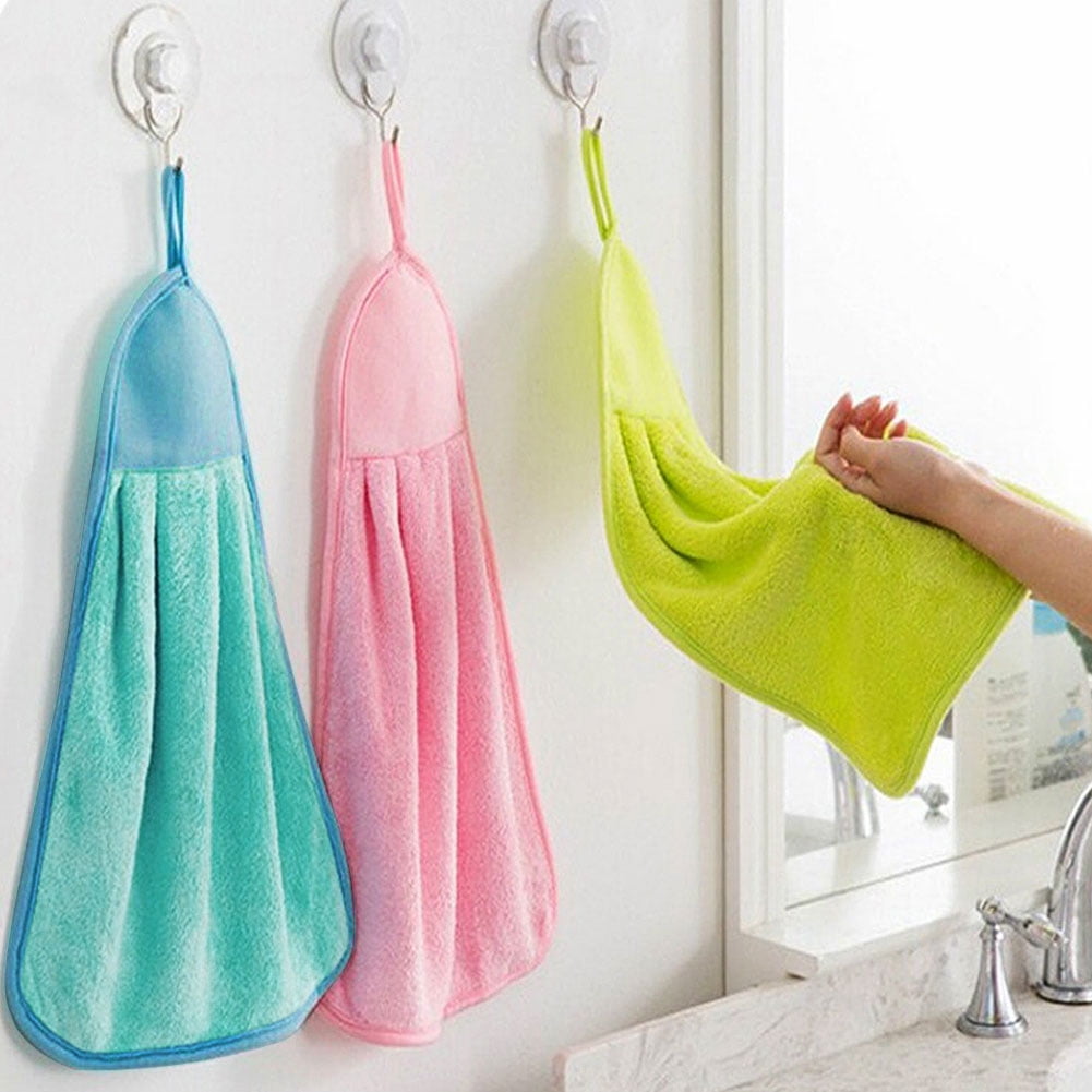 Cheers US Hanging Hand Towels with Hanging Loop Absorbent Coral Fleece Bathroom  Hand Towels Soft Thick Dish Cloth Hand Dry Towels Round Hand Towels for Kitchen  Bathroom Hanging 
