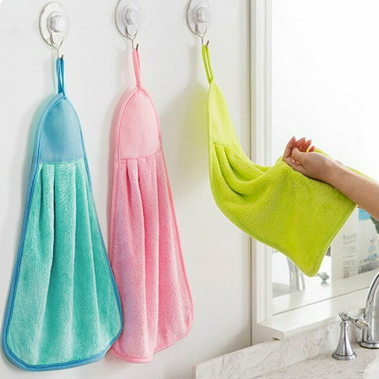 Dream Lifestyle Hanging Hand Towels, Coral Fleece Hand Dry Towels for Kitchen Bathroom, Absorbent Soft Hanging Towel with Hanging Loop, Washable Towel