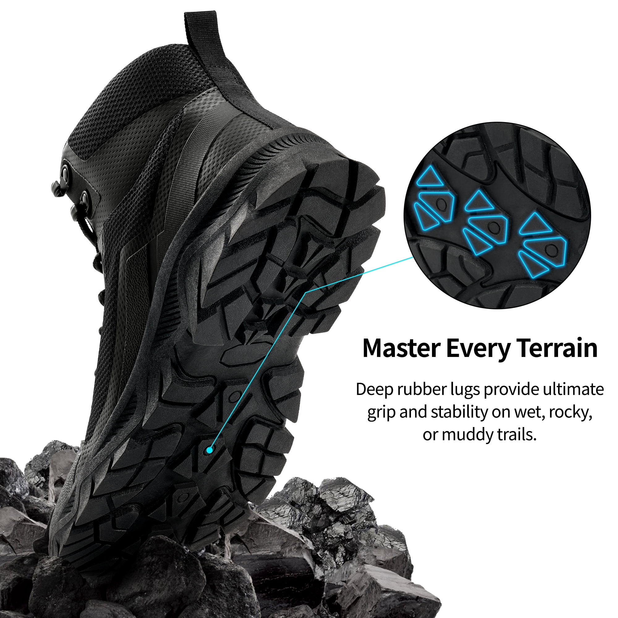 MeMoride Men's Hiking Boots Mid-Top Breathable Non-Slip Outdoor Trekking Shoes