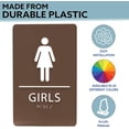 thumbnail image 2 of ADA CENTRAL SIGNS - 6"X9" Girls Restroom Sign - ADA Compliant Tactile Graphics Grade 2 Braille Text Plastic Wall Signs - Bathroom Door Placard Double Sided Tape Rest Room Sign for Business Apartment, 2 of 7