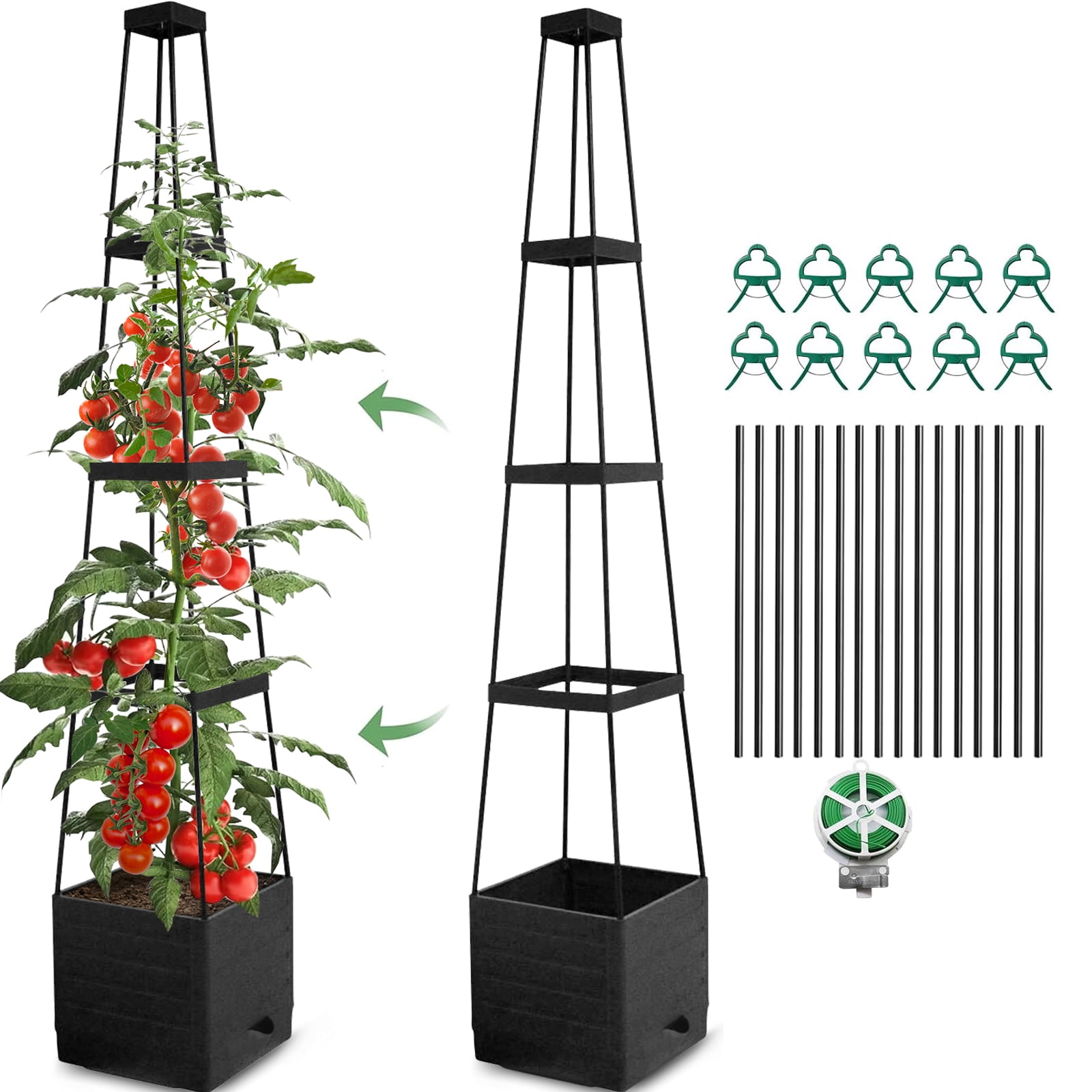 1Pack Raised Garden Bed Planter Box with Trellis, 57" Self-Watering Tomato Cage Planters for Climbing Plants Vegetable Vine Flowers Outdoor & Indoor (57x9.8x9.8IN)