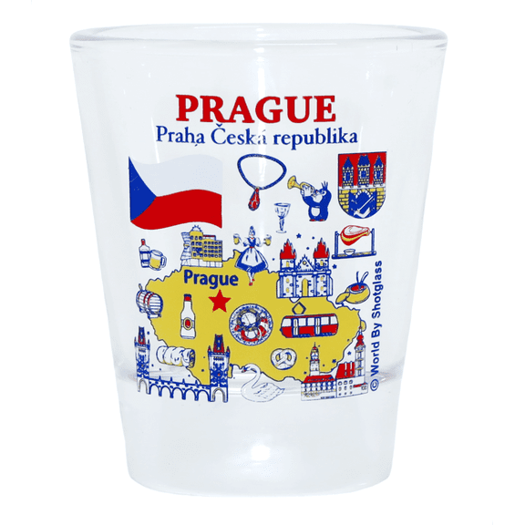 Prague Czech Republic Landmarks and Icons Collage Shot Glass