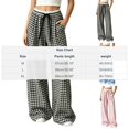 thumbnail image 4 of ClodeEU Women's Plaid High Waisted Wide Leg Pants ,Loose Fit Straight Floor Length Trousers for Summer Blue,Women's Plus M, 4 of 8