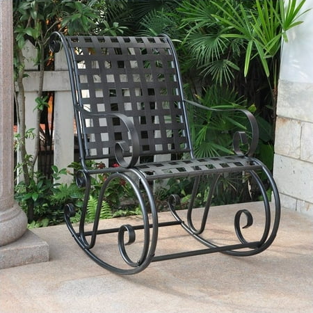Iron Rocker - International Caravan Mandalay High Back Iron Patio Rocker in Black