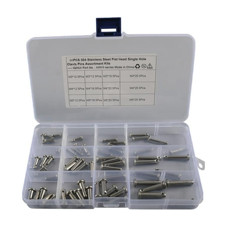 

60 Pieces Clevis Pins 12 Type M3 M5 304 Stainless Steel with Box Location for Home DIY Project Machine