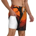 thumbnail image 3 of Picia Yellow Castle Sunset Tree pattern Mens Swim Trunks with Compression Liner Stretch Beach Shorts Quick Dry with Zipper Pockets No-Chafing Board Shorts-Medium, 3 of 9