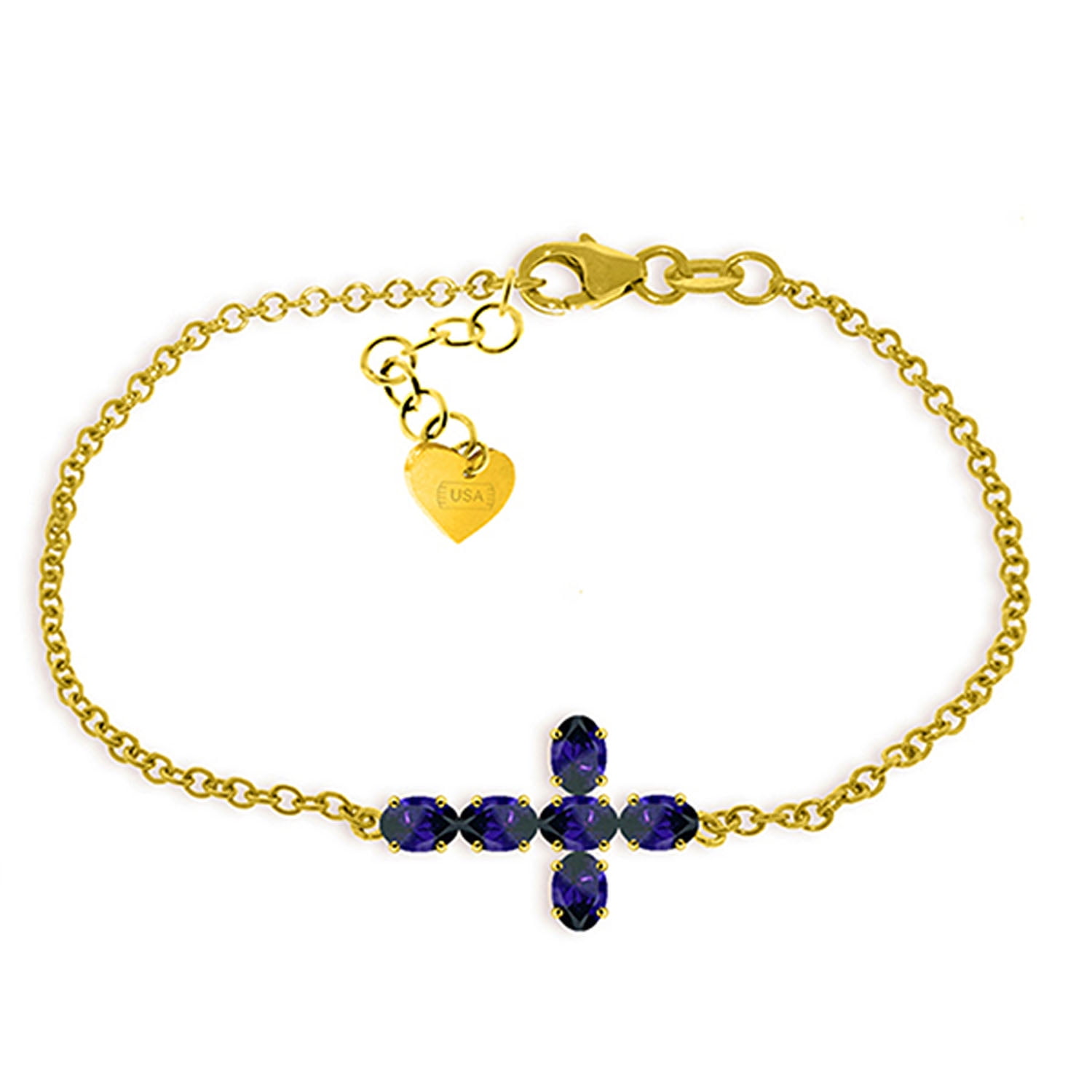 Galaxy Gold 14K Solid Gold Natural Sapphire Cross Bracelet for Women - Yellow Gold Fine Jewelry