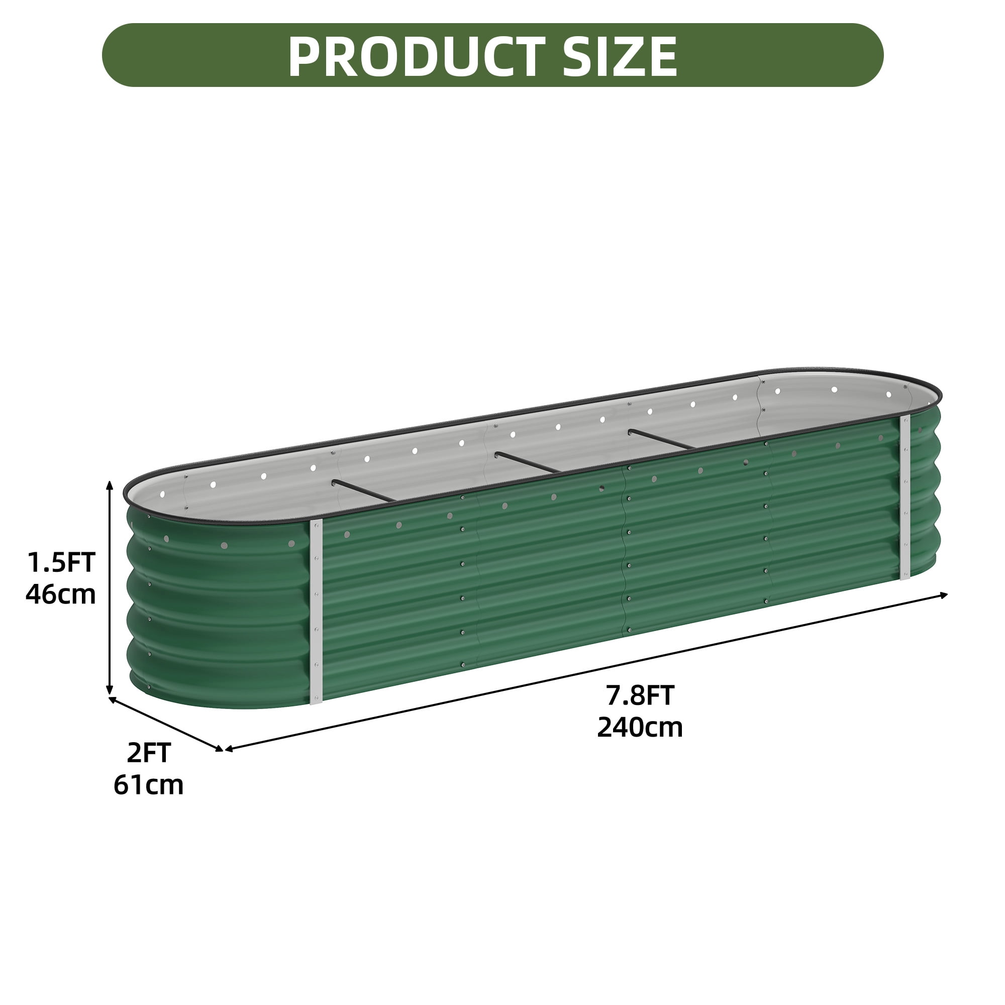 Uforic 17" Tall 9 in 1 Outdoor Raised Garden Bed Kits,8ft x 2ft Large Galvanized Metal Patio Planter Box with Safety Rubber & Gloves, for Vegetables Flowers,Green
