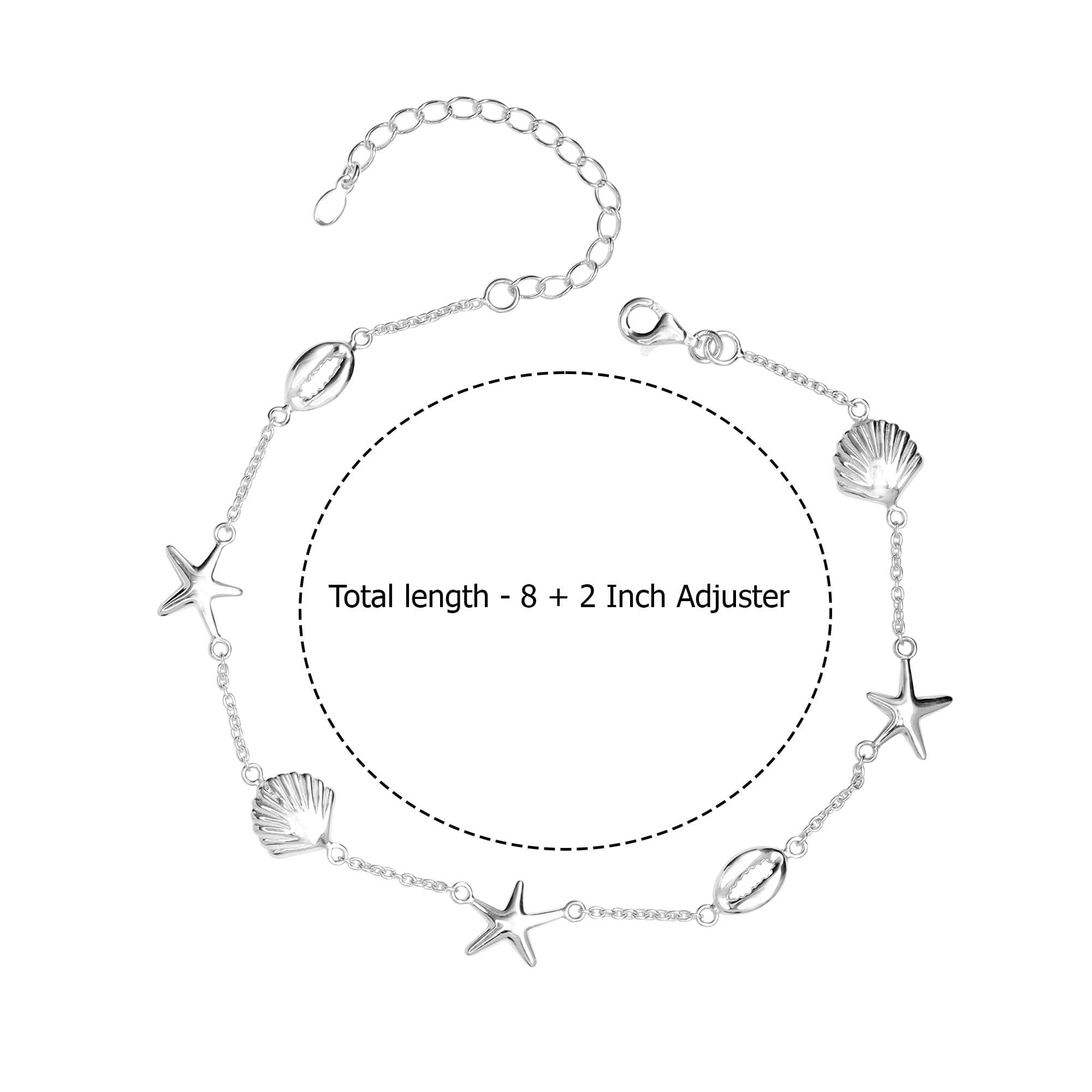 LeCalla 925 Sterling Silver Anklets Summer Beach Jewelry Light-Weight Hypoallergenic Cable Chain Sea-Life Anklets for Female and Teen 10" Inch