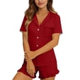 thumbnail image 5 of Xdegoge Womens Pajama Sets 2 Piece Button Up Short Sleeve Pajamas Notched Collar with Pocket Open Front Top and Shorts Cute 4 Way Stretch Bow Print Lounge Sleepwear, 5 of 8
