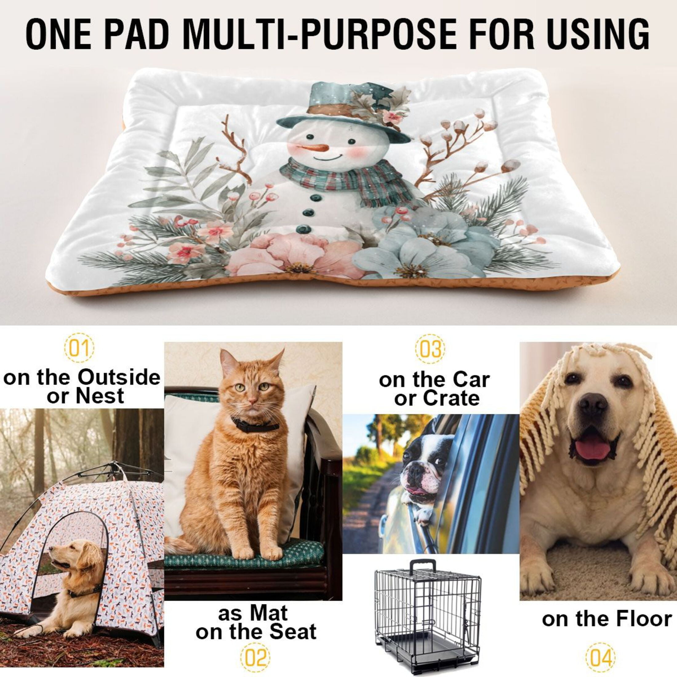 Cozy Mat Pet Bed Indoor Outdoor Warm Soft For Cat Dog Puppy(S/M) Snowman Bird