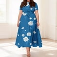 thumbnail image 2 of LWavelet Women's Plus Size Floral Maxi Dress Short Sleeve Tie Waist Casual Boho Flowy Dress with Pockets Dark Blue 4XL, 2 of 7