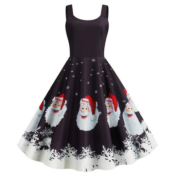 Vestido de Navidad Moda Womne Feliz Navidad Muñeco de Nieve Copo de Nieve Estampado Camis Vestido Sin Mangas Odeerbi ODB121897