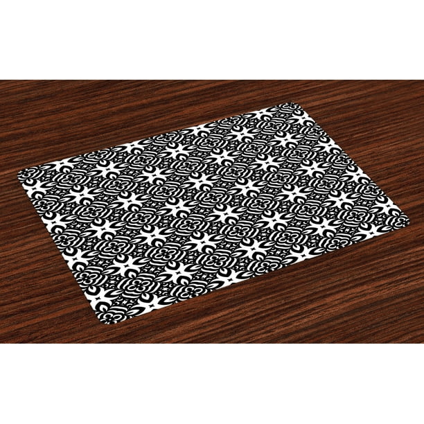 Black and White Placemats Set of 4 Abstract Checkered Pattern Design