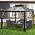 thumbnail image 2 of Costway Pavillon à Toit Rigide 12 Pi x 10 Pi à 2 Niveaux pour l'Extérieur, Auvent en Acier Galvanisé, Brun, 2 of 10