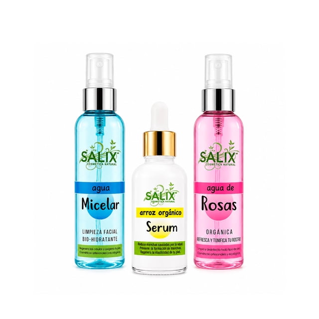 Salix Kit Limpiador Skincare Agua Micelar Agua de Rosas y Serum Arroz