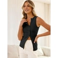 thumbnail image 2 of Women Button Down Vest Ribbed Summer Tank Tops Button Up Open Front Rib Shirt Sleeveless Slim Dressy Top Fashion Black S, 2 of 7