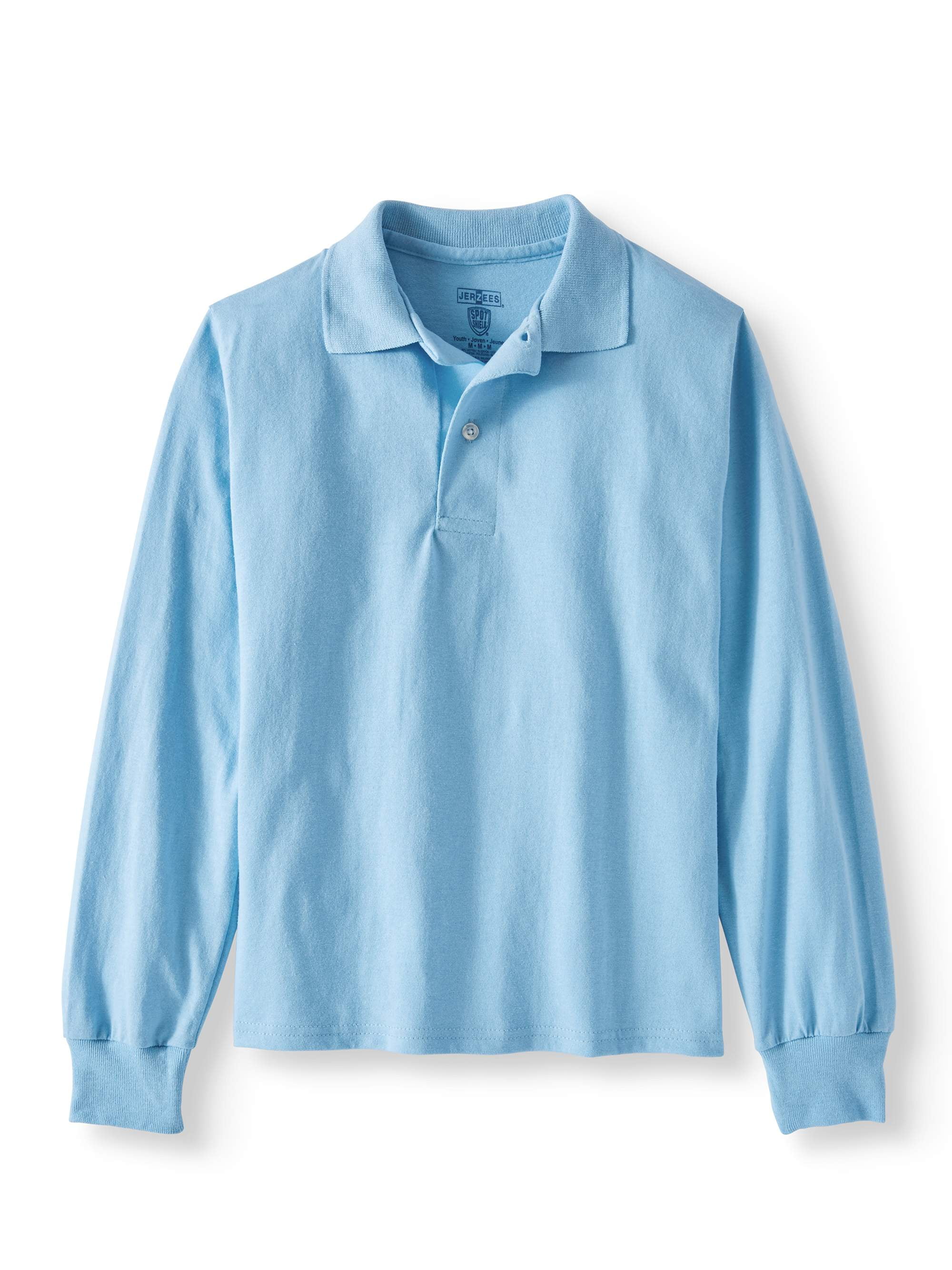 Jerzees Boys' Big Spot Shield Long Sleeve Polo Sport Shirt Jerzees Boys' Big Spot Shield Long Sleeve Polo Sport Shirt