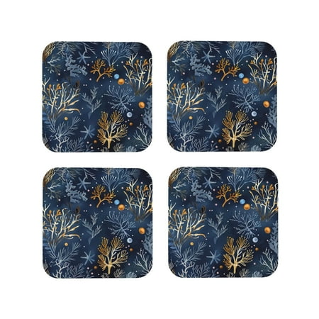 

Honeii Mystical Underwater Coral Scene Print Leather Coaster Set of 4 Ideal for Safeguarding Your Furniture from Drinks Spills and Effortless Cleanup-Square