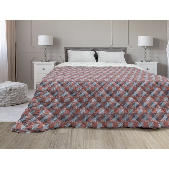 Glitch Down Alternative Comforter, Continuous Sketchy Geometric Triangles Vibrant Tones, Microfiber Quilt for All Season, 5 Sizes, Burnt Sienna Fuchsia, by Ambesonne