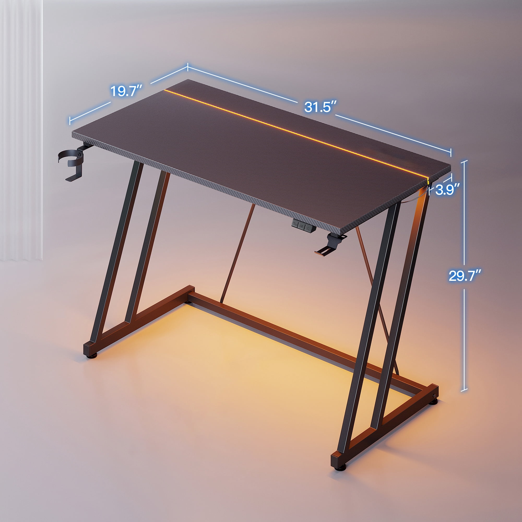 31.5 inch Gaming Desk with Z-Leg Design, Computer Desk with LED Light, Gaming Table Suitable for Small Space, Black