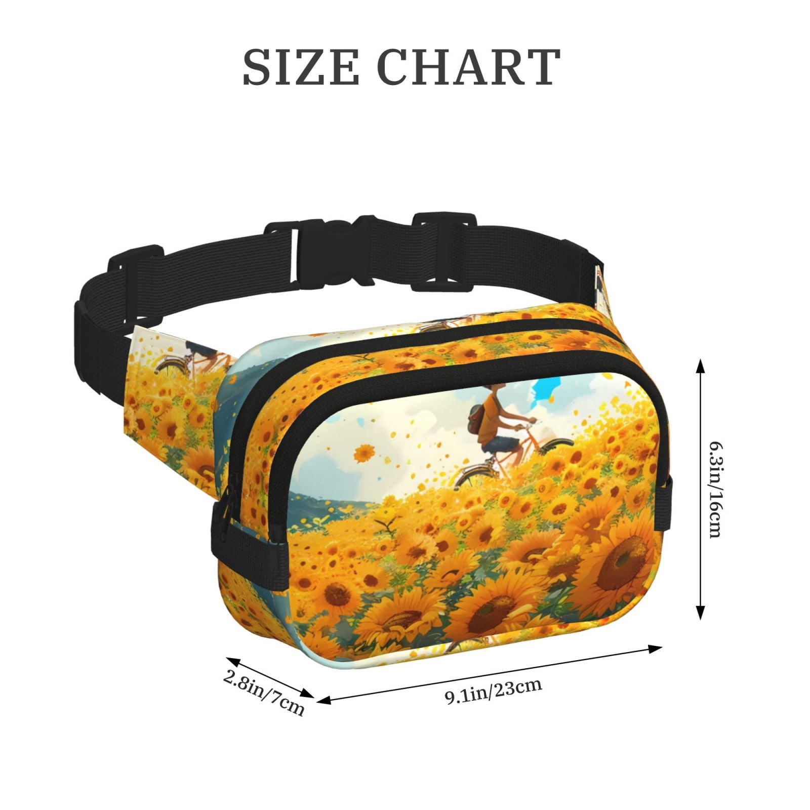 Picia Clear Sky Sunflower Print Square Double-Layer Waist Bag Mini Adjustable Waist Belt Bag Exercise Running Travel Hiking