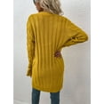thumbnail image 4 of Womens Long Sleeve Cable Knit Long Cardigan Open Front Button Sweater Outerwear with Pockets, 4 of 6