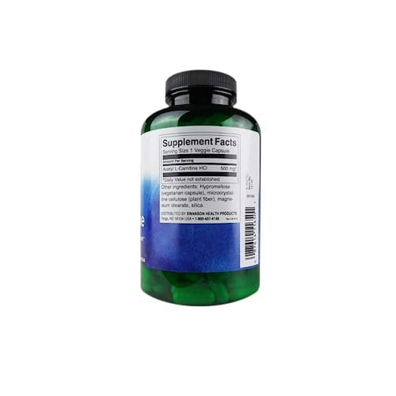 Swanson Premium Acetyl L-Carnitine Antioxidant Protection Veggie Capsules, 500 Mg, 240 Count