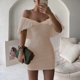 thumbnail image 1 of Vestido plisado con mangas de volantes de algodón Ropa de vacaciones ajustada de color sólido para mujer FLhrweasw Nuevo, 1 of 9