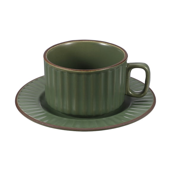 Uxcell Handmade Vintage Espresso Cups, 8 oz Coffee Cups and Saucers Ceramic Tea Cup with Handle Dishwasher and Microwave Safe for Latte Cappuccino Milk Office Home Gifts, Green