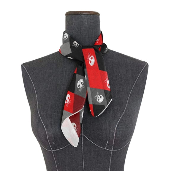Square Scarf 24x24 Inch Red Black Argyle Skull Print Silky Satin Sun Protection Neck Scarf for Women Multi-Purpose Head Wrap Bandana for Hair Bag Decoration