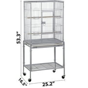 ZENY 53 Rolling Bird Cage Large Wrought Iron Cage Lovebird House with Rolling Stand White