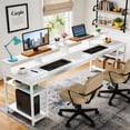 thumbnail image 3 of 78.74 Inch Two Person Desk With Monitor Stand & Storage Shelves Double Computer Desk Large Gaming Study Writing Table Workstation For Home Office Furniture (White), 3 of 8
