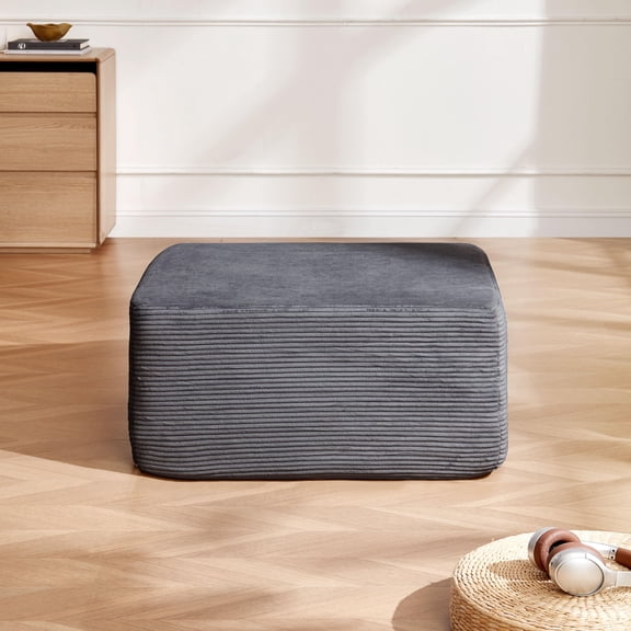 Large Ottomans, 373-001/ottoman//grey/corduroy, Grey Ottomans With Storage,Fabric,Foam Spring Fabric Ottomans, Furniture Primary Living Space Ottomans