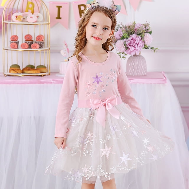 AAMILIFE Robe Princesse pour Filles Unicorn à Paillettes à Manches Longues Robe d'Automne Robe d'Anniversaire pour Enfants Robe de Mariage en Tulle Vêtements pour Enfants