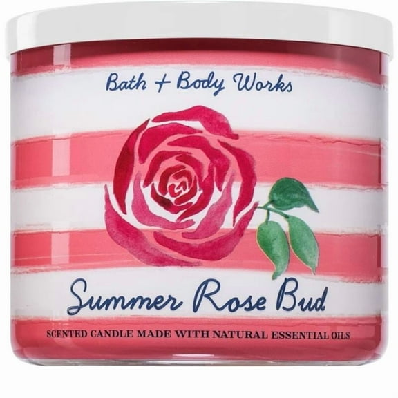 Bath and Body Works Candle - Summer Rose Bud Scented 3-Wick Candle with Natural Essential Oils (14.5 Oz / 411 g)