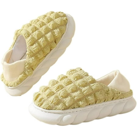 

PIKADINGNIS Women Fluffy Winter Warm Slippers Block Heel Plush Slip On Slipper Indoor Outdoor Shoes
