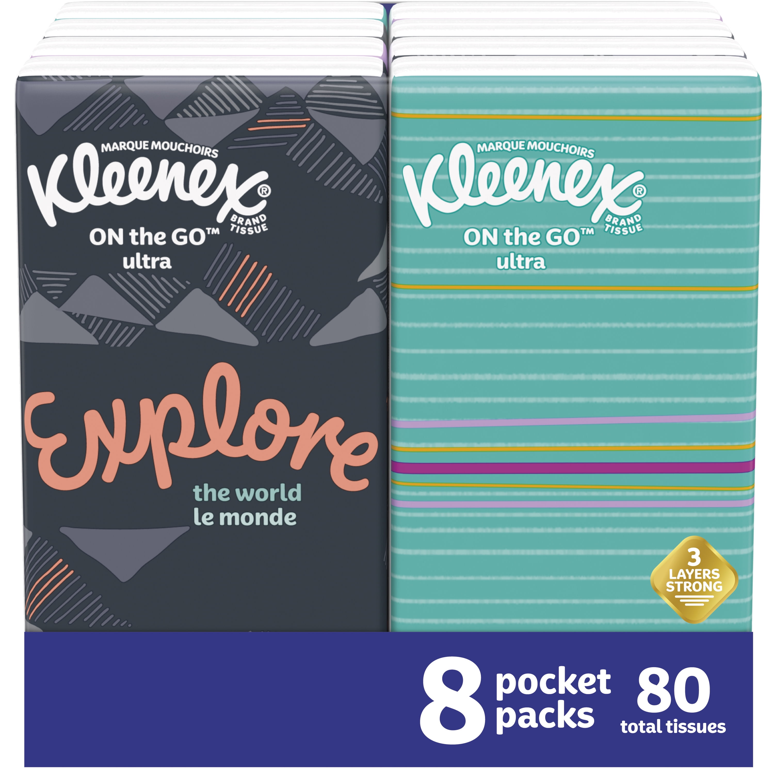 Facial Tissue 8 Pocket Packs 10 3-ply Tissues Per Pack Travel Size 