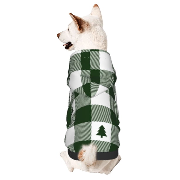 Fotbe Green White Lumberjack Plaid Sudadera con Estampado para Perros Pequeños – Suéter con Capucha para Mascotas, Tela Suave de Forro Polar con Bolsillo-Large