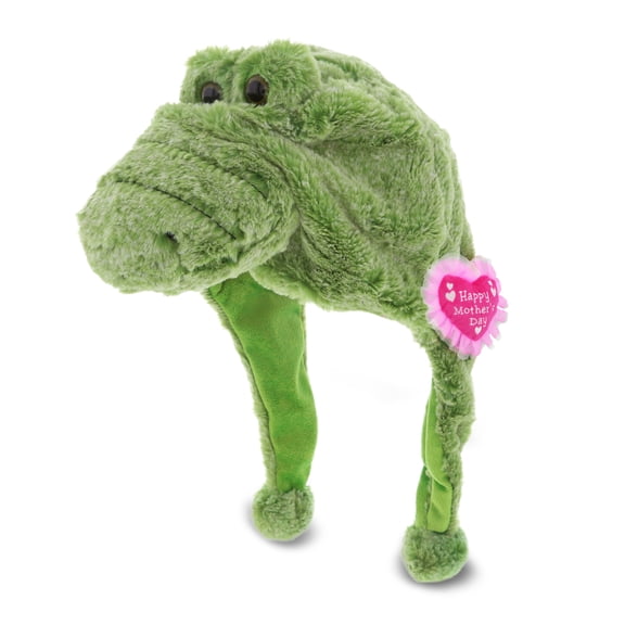 DolliBu Happy Mother's Day Super Soft Green Alligator Plush Hat - Cute Stuffed Animal with Pink Heart Message for Best Mommy, Grandma, Wife, Daughter - Cute Wild Life Plush Toy Gift - 17.5" Inch