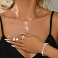 thumbnail image 2 of AEXTO Elegant Silver Clear Teardrop Rhinestone Jewelry Set for Women – V-Neck Water Drop Pendant Necklace, Matching Stud Earrings, Tennis Bracelet & Eternity Ring Bridal Wedding Party Accessories, 2 of 8