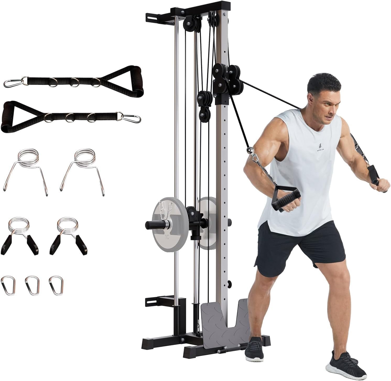 Wall Mount Cable Crossover Machine - 19-Position Dual Pulley System with LAT Pulldown & Adjustable Footplate, Home Gym Workout Station