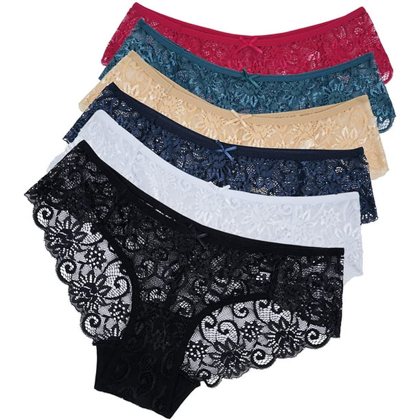 6 Pack Womens Underwear Invisible Seamless Bikini Lace Underwear Half Back  Coverage Panties 