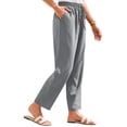 thumbnail image 2 of TRUBKH Linen Pants for Women Fashion Drawstring Lightweight Paperbag Pant Pull On Pants Vacation Beach Pants Resort Wear for Women 2026 Summer Boho Pants Palazzo Pants Comfort Resort Wear Gray 2XL, 2 of 6